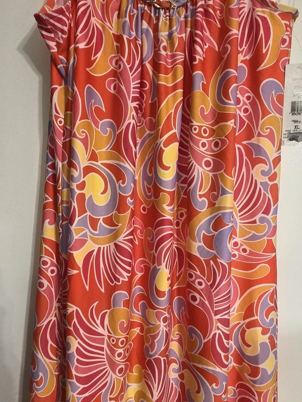 MSK Orange Floral-Print Maxi Skirt with Pink & Purple Accents NWT